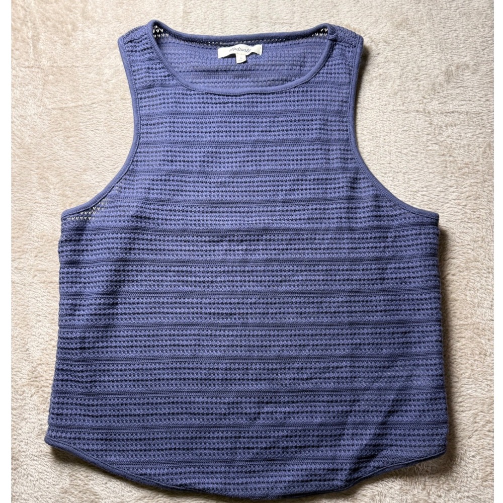 Madewell Blue Open Stitch Crochet Knit Tank Top Large Nautical Coastal Summer